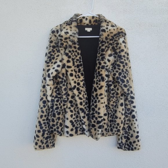 WILD PEARL Leopard Print Faux Fur Jacket Size Large - Picture 2 of 9